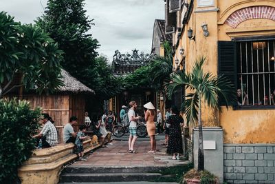 People standing outside building