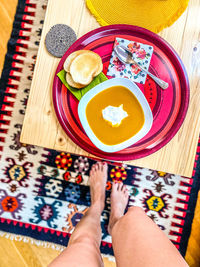 Directly above shot of woman preparing food