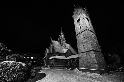 Low angle view of temple against sky at night