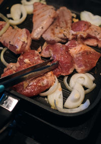 High angle view of meat in plate