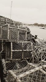 Stack of fishing net on beach