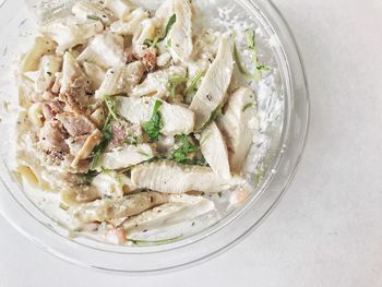 High angle view of meal served in bowl