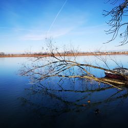 Scenic view of lake against blue sky