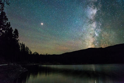 Scenic view of lake against sky at night