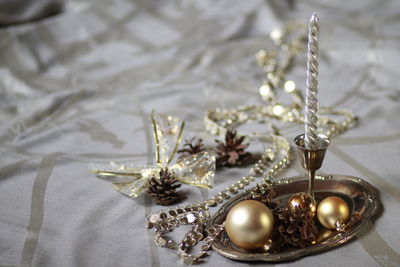 High angle view of decoration on table