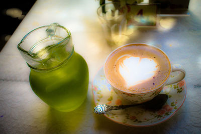 High angle view of coffee on table