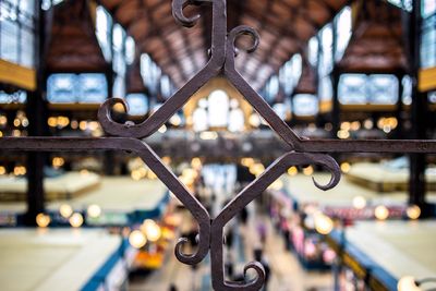 Close-up of metal railing against defocused background