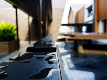 Close-up of empty seats on table