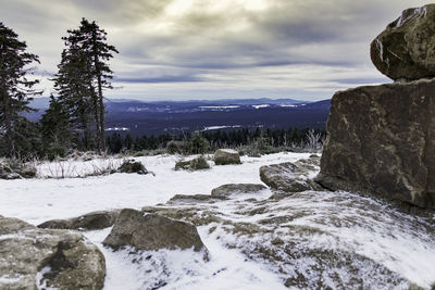 Scenic view of snow covered mountain against sky