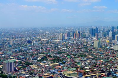 High angle view of buildings against sky in city