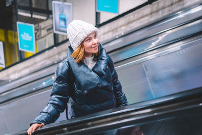 Full length of woman in train