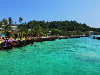 Scenic view of sea against clear blue sky