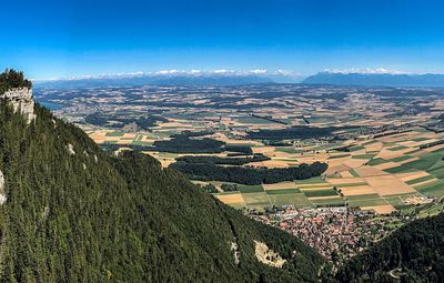 Aerial view of agricultural field against sky