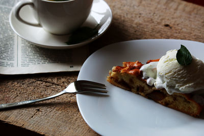 Close-up of breakfast served on table