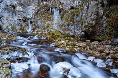 Water flowing through rocks