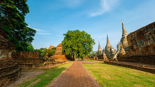 Panoramic view of temple amidst buildings against sky