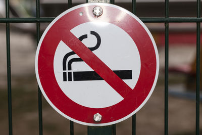 Close-up of no smoking sign