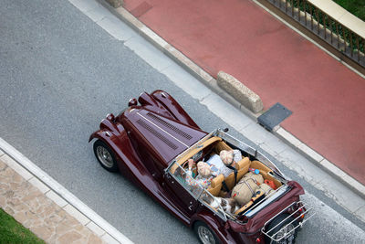 High angle view of vehicles on street