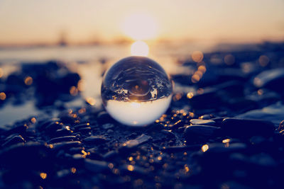 Close-up of crystal ball in water