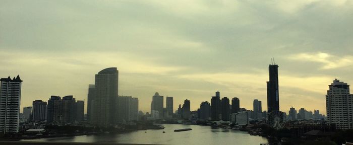 City skyline with river in background