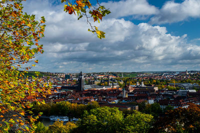 Aerial view of townscape against sky