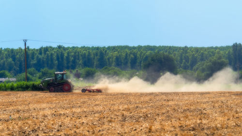 Scenic view of agricultural field against sky