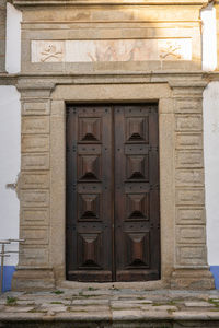 Closed door of old building