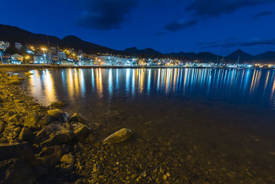 Scenic view of sea against sky at night