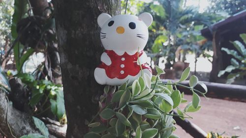 Close-up of stuffed toy in park