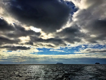 Scenic view of sea against dramatic sky