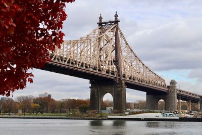 View of bridge over river against cloudy sky