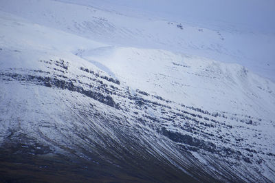 Aerial view of snow covered land