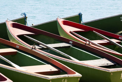 High angle view of fishing boat moored in sea