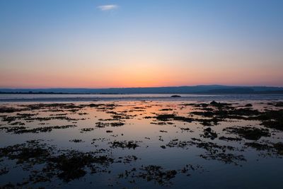 Scenic view of sea against clear sky during sunset