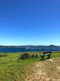 Scenic view of landscape against clear blue sky