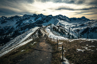 Scenic view of snowcapped mountains against sky