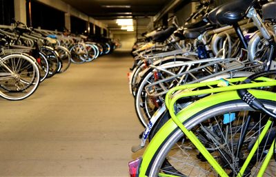 Bicycles parked in row