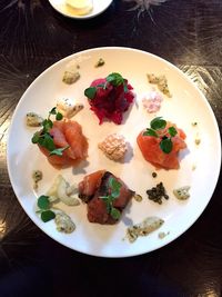 Directly above shot of food served in plate