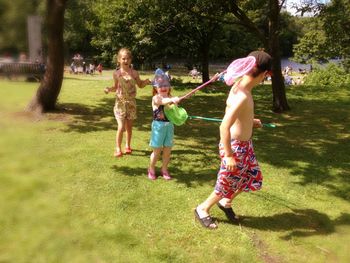 Boy playing in park