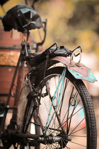 Close-up of bicycle parked in basket