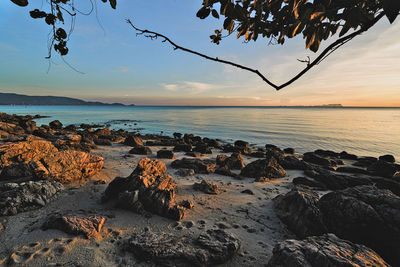 Scenic view of sea against sky during sunset