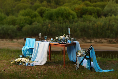 Festive table in blue tones
