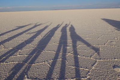 Shadow of people on sand dune