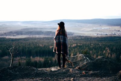 Rear view of person looking at scenic landscape