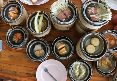 High angle view of food on table