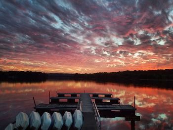 Scenic view of lake against sky at sunset