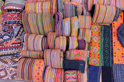 Full frame shot of multi colored textile for sale in market