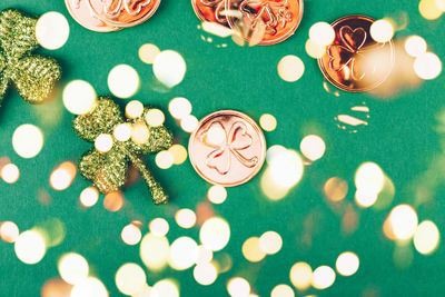 High angle view of christmas decoration on table