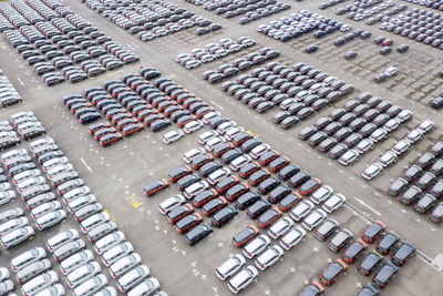 High angle view of cars on railroad station