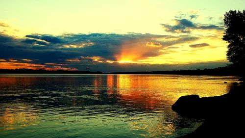 Scenic view of lake against sky during sunset